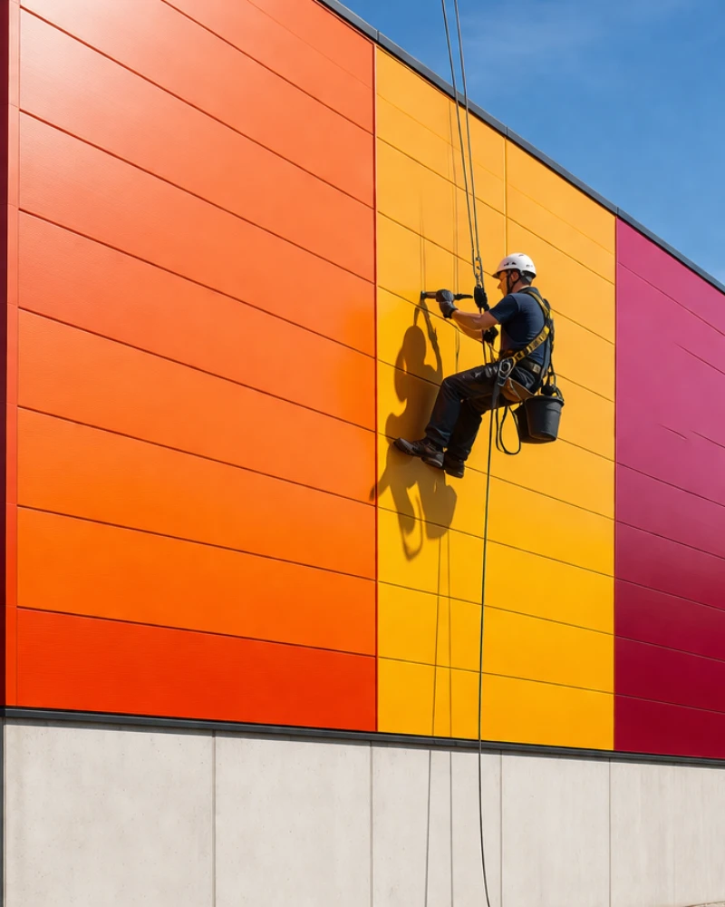 instalador poniendo panel sandwich en una fachada